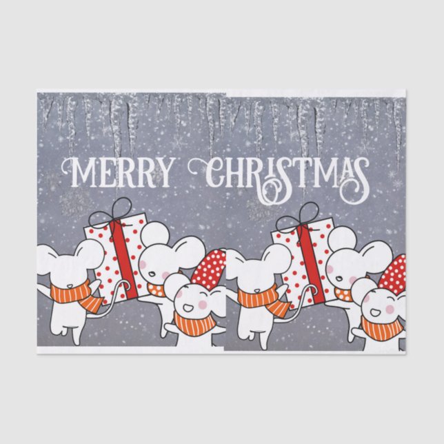Merry white mice ready for Christmas Tissue Paper (Front)