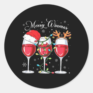 Merry Winemas Funny Christmas Wine Lover Santa Hat Classic Round Sticker