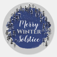 Merry Winter Solstice Blue & Grey Yule Holiday