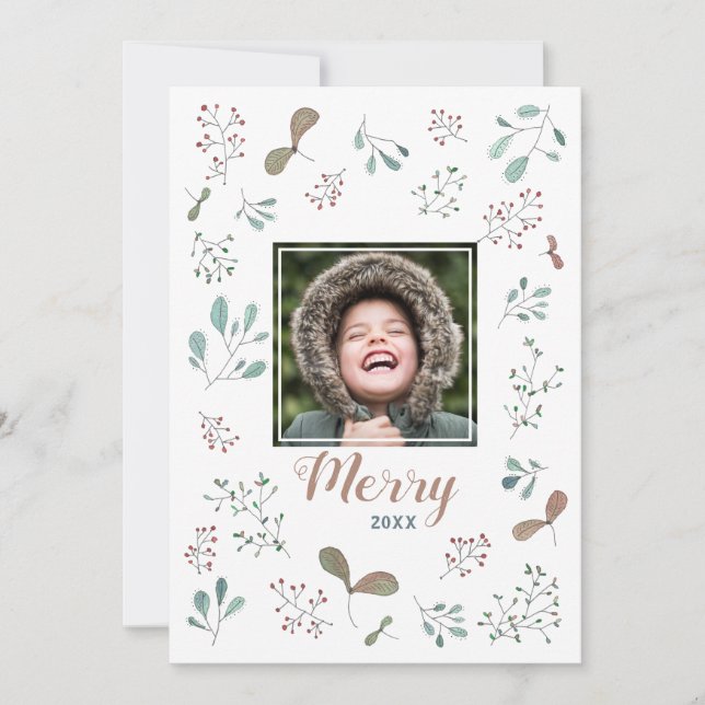 Merry Winter Woodland Christmas Photo Holiday Card (Front)