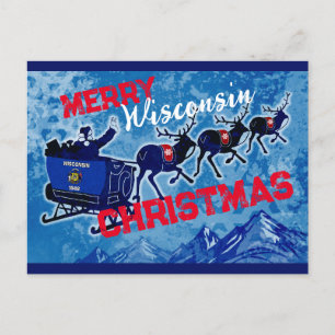 Merry Wisconsin flag Christmas postcard