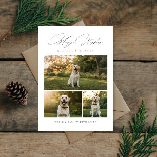 Merry Wishes and Doggy Kisses Pet Photo Christmas Holiday Card