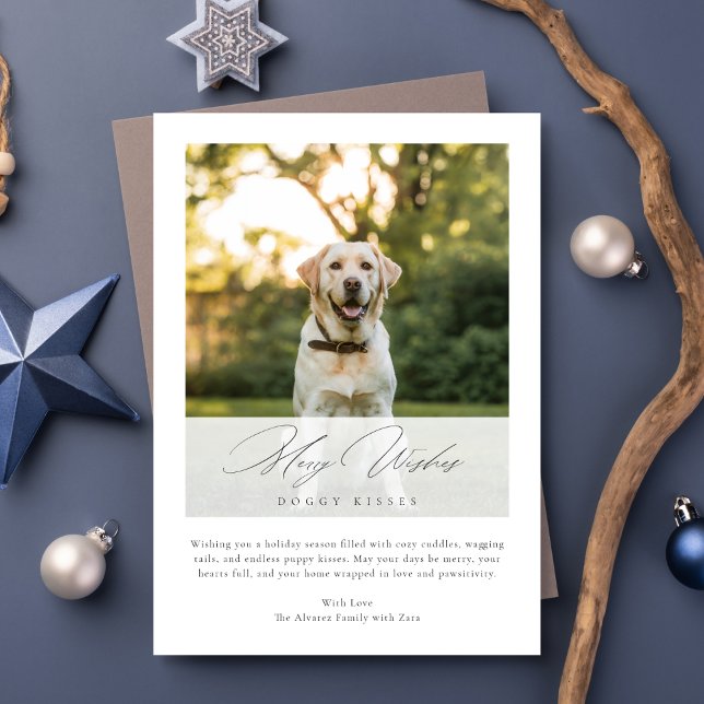 Merry Wishes Dog Kisses Elegant Christmas Photo Holiday Card (Creator Uploaded)