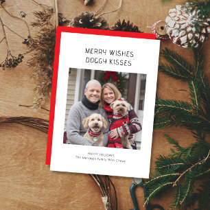 Merry Wishes Doggy Kisses Festive Family Pet Photo Holiday Card