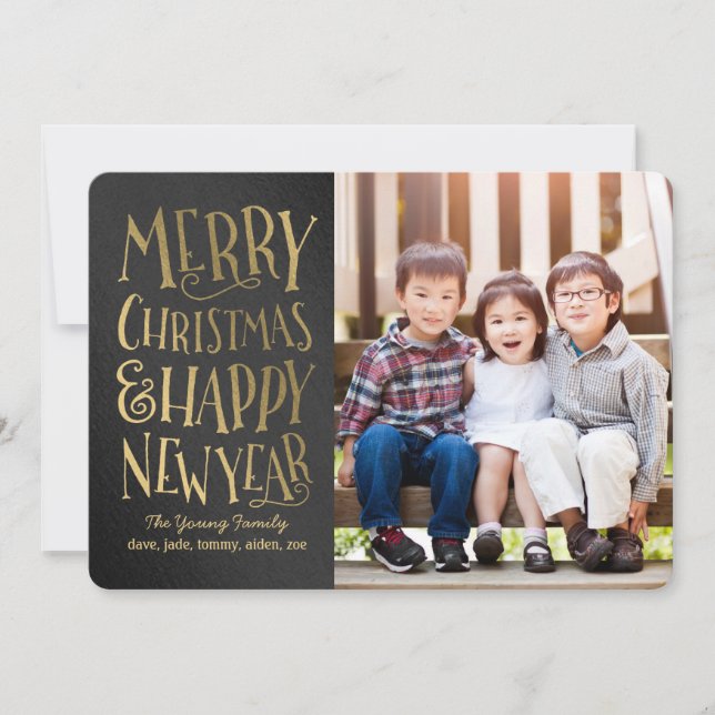 Merry Wishes Editable Colour Christmas Photo Cards (Front)