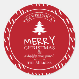 Merry Wishes Holiday Red Personalised Classic Round Sticker