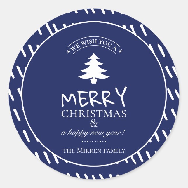Merry Wishes Personalised Classic Round Sticker (Front)