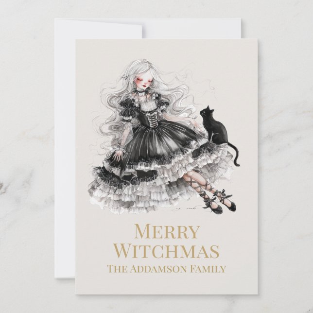 Merry Witchmas Gothic Witch Custom Holiday Card (Front)