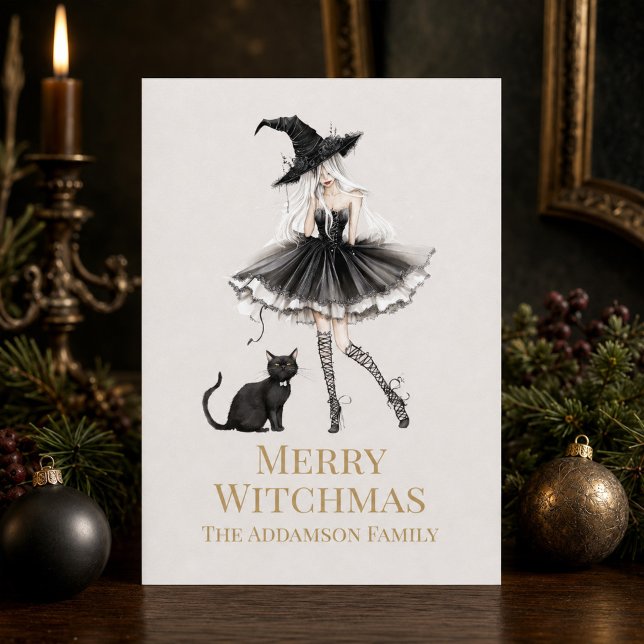 Merry Witchmas Playful Witch Custom Holiday Card (Merry Witchmas Playful Witch Custom Holiday Card)