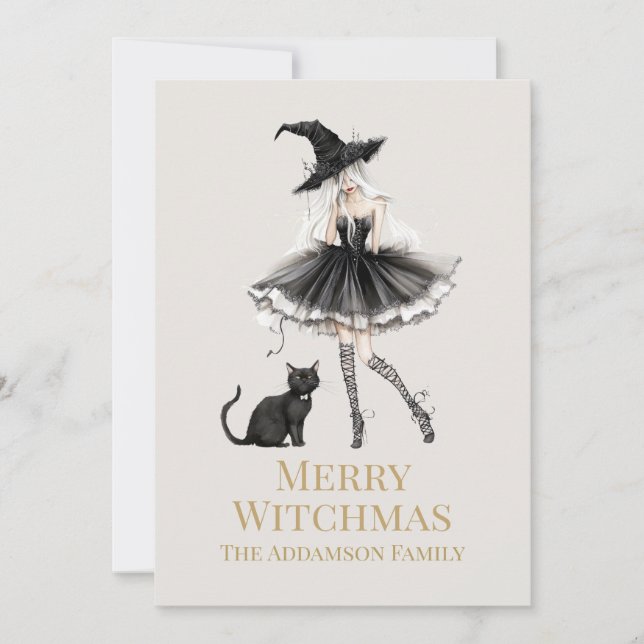 Merry Witchmas Playful Witch Custom Holiday Card (Front)