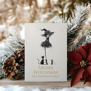 Merry Witchmas Standing Witch Custom Holiday Card