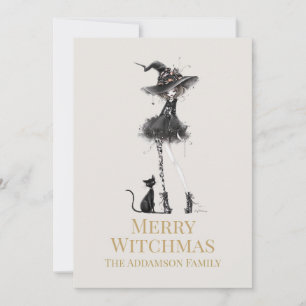 Merry Witchmas Standing Witch Custom Holiday Card