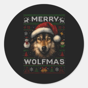 Merry Wolfmas Merry Christmas Wolf Ugly Sweater Fu Classic Round Sticker