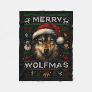 Merry Wolfmas Merry Christmas Wolf Ugly Sweater Fu Fleece Blanket