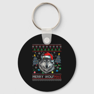Merry Wolfmas Merry Christmas Wolf Ugly Sweater Fu Key Ring