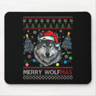Merry Wolfmas Merry Christmas Wolf Ugly Sweater Fu Mouse Mat