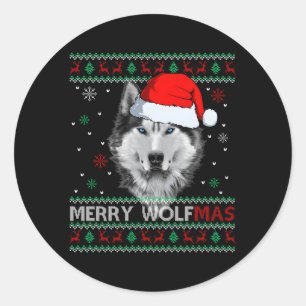 Merry Wolfmas Merry Wolf Ugly Classic Round Sticker