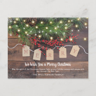 Merry Wood Pine and Berries Christmas Card