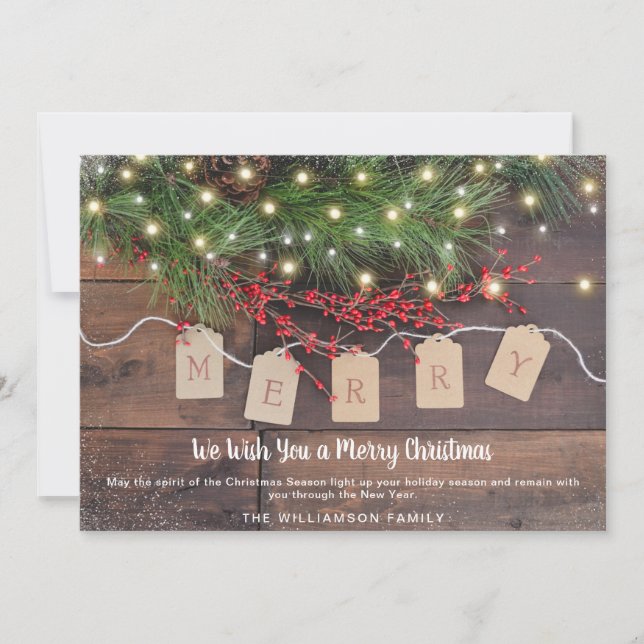 Merry Wood Pine and Berries Christmas Card (Front)