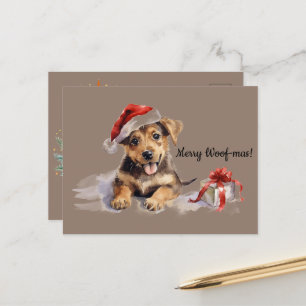 Merry Woof-mas Dog Presents Santa Hat Christmas Postcard