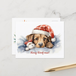 Merry Woof-mas Dog Santa Hat Christmas Postcard