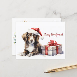 Merry Woof-mas Dog Santa Hat Christmas Postcard