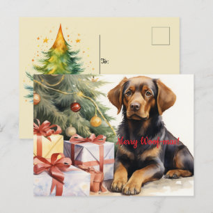Merry Woof-mas Dog Tree Presents Christmas Postcard