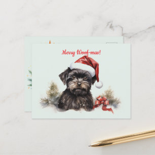 Merry Woof-mas Dog Tree Santa Hat Christmas Postcard