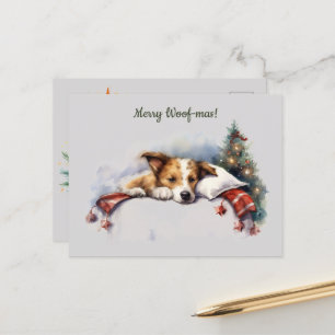 Merry Woof-mas Dog Tree Sleeping Christmas Postcard