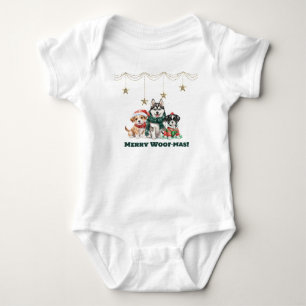Merry Woof-Mas Three Cute Puppies under Stars Baby Bodysuit
