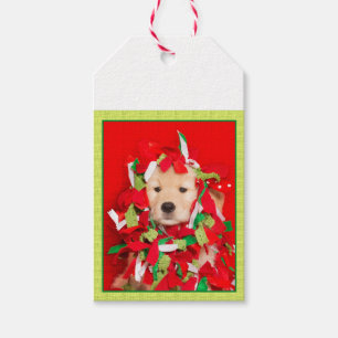 Merry Woofin' Christmas Golden Retriever Puppy Gift Tags