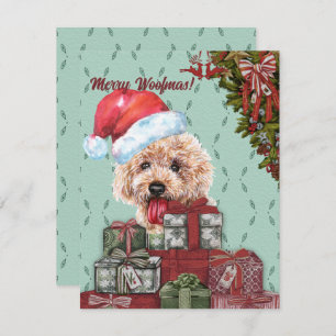 Merry Woofmas!Apricot Poodle Santa Hat Christmas Card