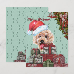 Merry Woofmas! Apricot Poodle Santa Hat Christmas Card