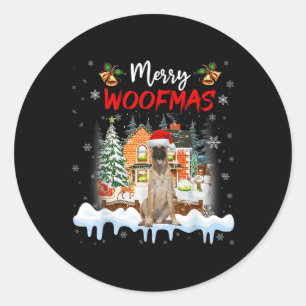 Merry Woofmas Belgian Shepherd Christmas Tree Dog  Classic Round Sticker