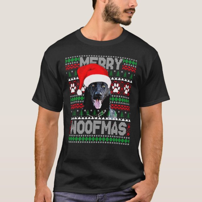 Merry Woofmas Black German Shepherd Christmas gift T-Shirt (Front)