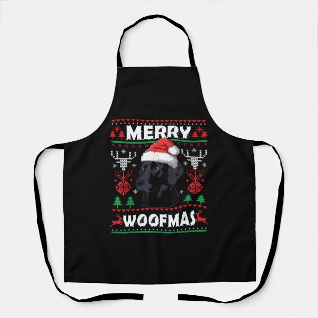 Merry Woofmas Black Lab Christmas Dog Lover Xmas Apron (Front)