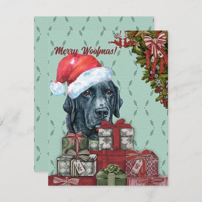 Merry Woofmas! Black labrador retriever Christmas Card (Front/Back)