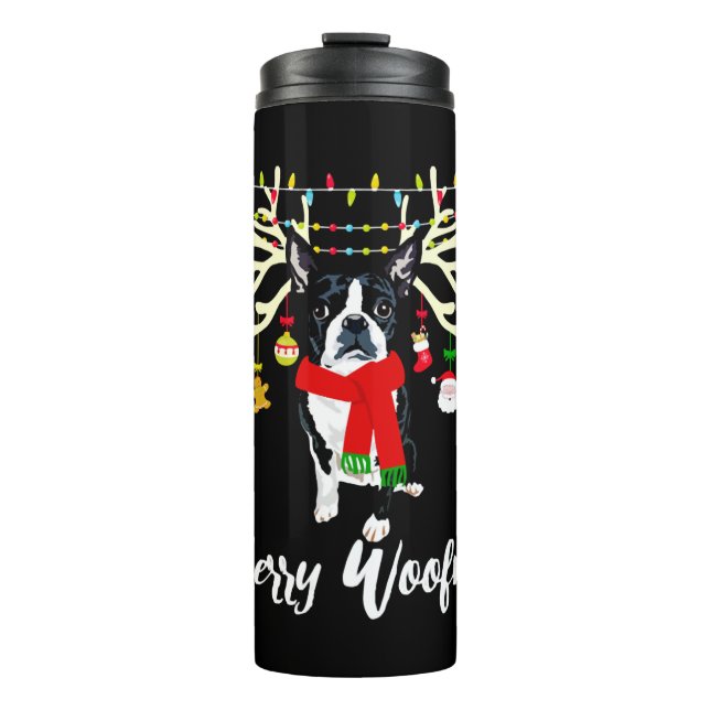 Merry Woofmas Boston Terrier Reindeer Christmas Do Thermal Tumbler (Front)