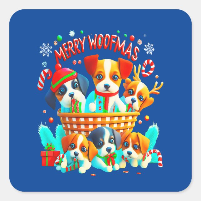  Merry Woofmas! Celebrate Christmas with your Paws Square Sticker (Front)