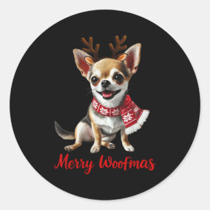 Merry Woofmas Chihuahua Dog Meme In Reindeer Antle Classic Round Sticker