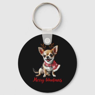 Merry Woofmas Chihuahua Dog Meme In Reindeer Antle Key Ring