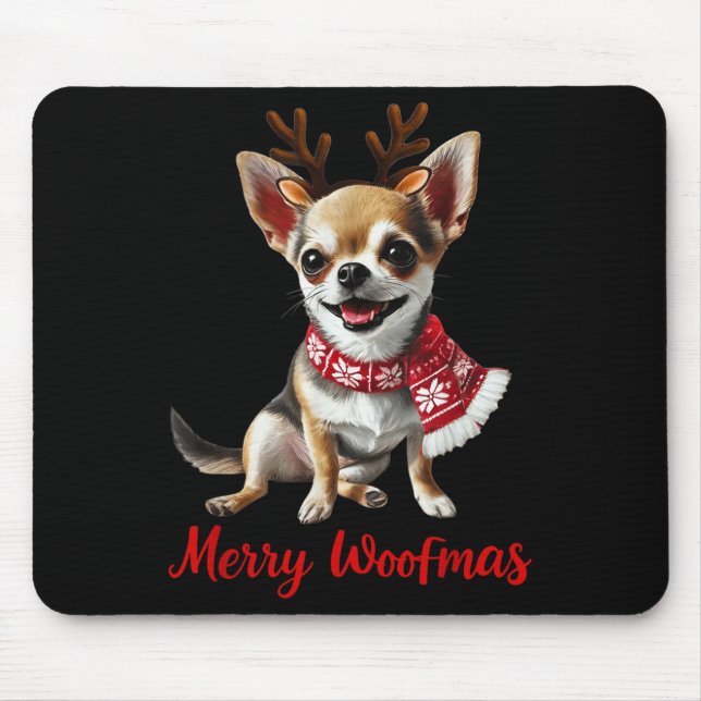 Merry Woofmas Chihuahua Dog Meme In Reindeer Antle Mouse Mat (Front)