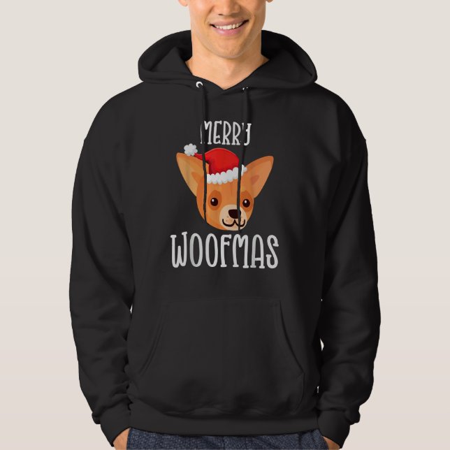 Merry Woofmas Chihuahua Puppy Santa Dog Christmas  Hoodie (Front)