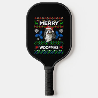 Merry Woofmas Christmas Cavalier King Charles Span Pickleball Paddle
