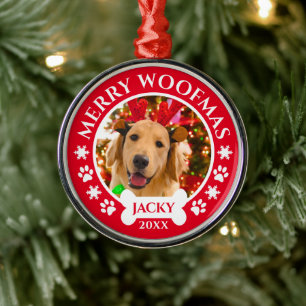 Merry Woofmas Christmas Custom Pet Dog Photo Metal Tree Decoration