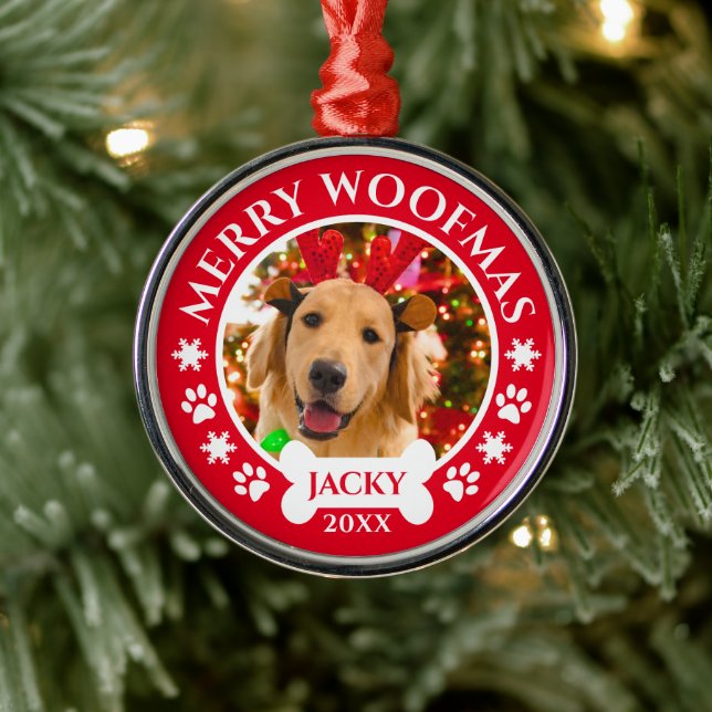 Merry Woofmas Christmas Custom Pet Dog Photo Metal Tree Decoration (Tree)
