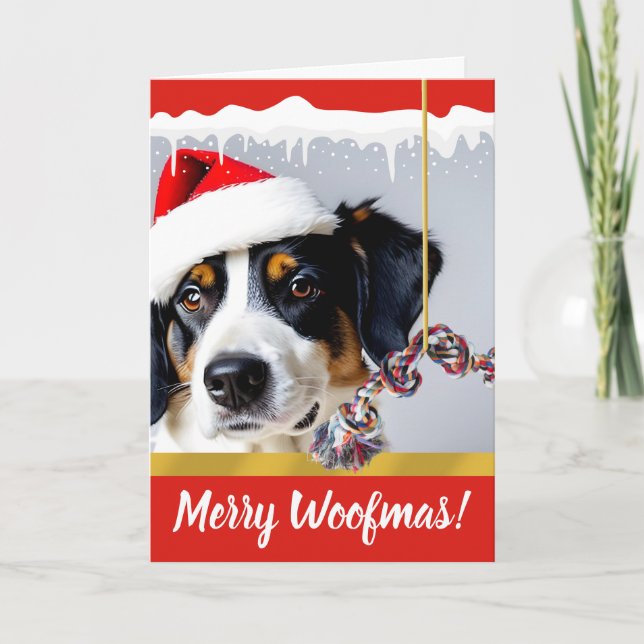 Merry Woofmas Christmas Dog in the Snow Holiday Card (Front)