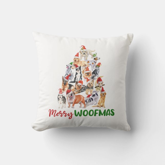 Merry Woofmas Christmas Dog Lovers Gift Cushion (Front)