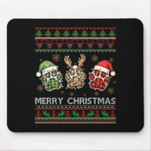 Merry Woofmas Christmas Dog Paws Leopard Ugly Swea Mouse Mat