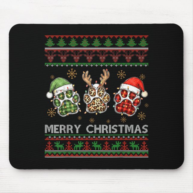 Merry Woofmas Christmas Dog Paws Leopard Ugly Swea Mouse Mat (Front)